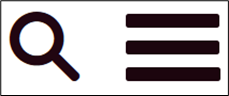 Icon: Lupe als Symbol für Suche und drei waagerechte Balken für Navigation