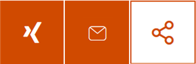 Teilen-Funktion geöffnet: ein kleines x für xing und ein kleiner Briefumschlag für Email, rechts daneben ist das Teilen-Zeichen
