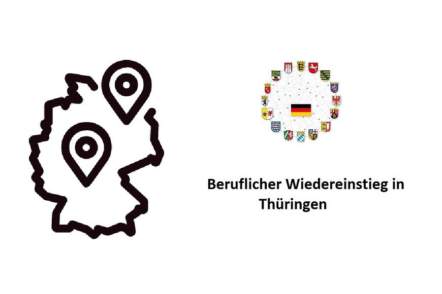 Deutschland-Flagge in der Mitte, Wappen der Bundesländer im Kreis und Icon Beratungsstellenlandkarte perspektiven-schaffen.de