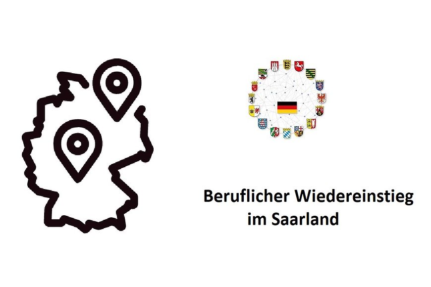 Deutschland-Flagge in der Mitte, Wappen der Bundesländer im Kreis und Icon Beratungsstellenlandkarte perspektiven-schaffen.de