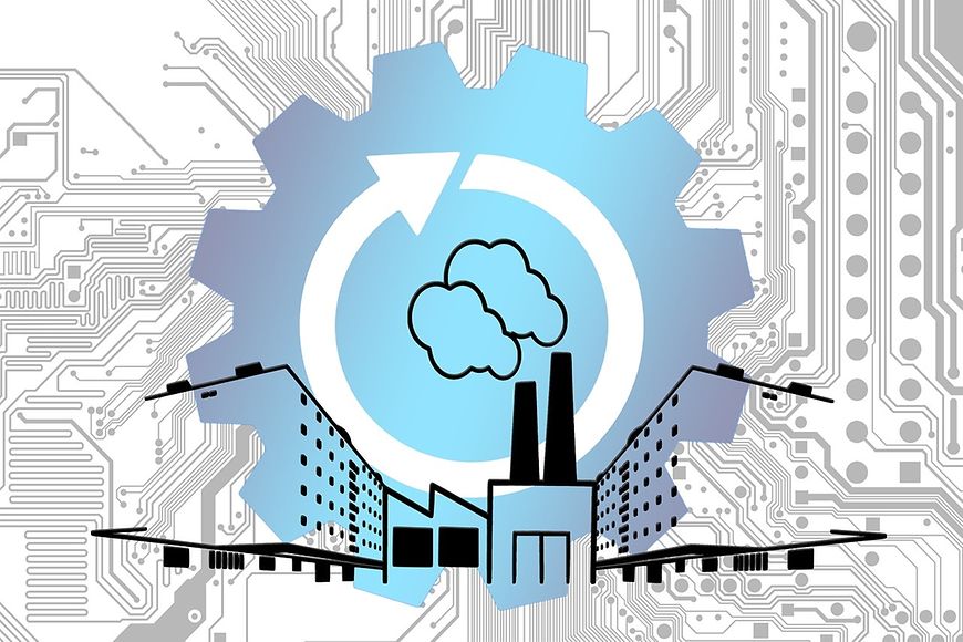 Digitalisierung, Zahnrad, Industriegebäude